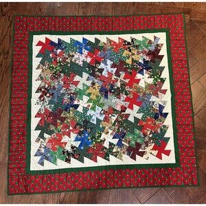 VTG Handmade Reversible Quilted Christmas Table Topper Wall Hanging 42in Bears